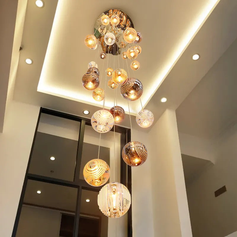 Eclipse Halo Staircase Chandelier-Smokey Grey, Cognac & Transparent
