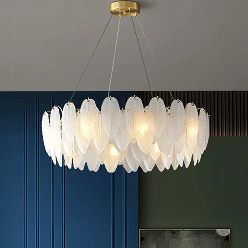Kari Crystal Feather Texture Gold Chandelier - Reflect Lighting