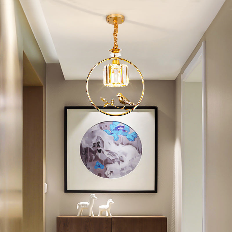 Round Crystal Thrush (Bird) Pendant Light-Gold/Black - Reflect Lighting