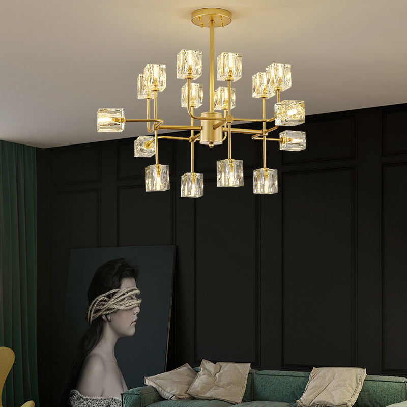 Golden Ice Cube Crystal Chandelier - Reflect Lighting