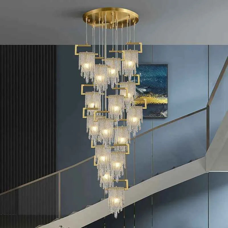 Abbaigh Copper Golden Staircase Chandelier- Colour & Brightness Changing