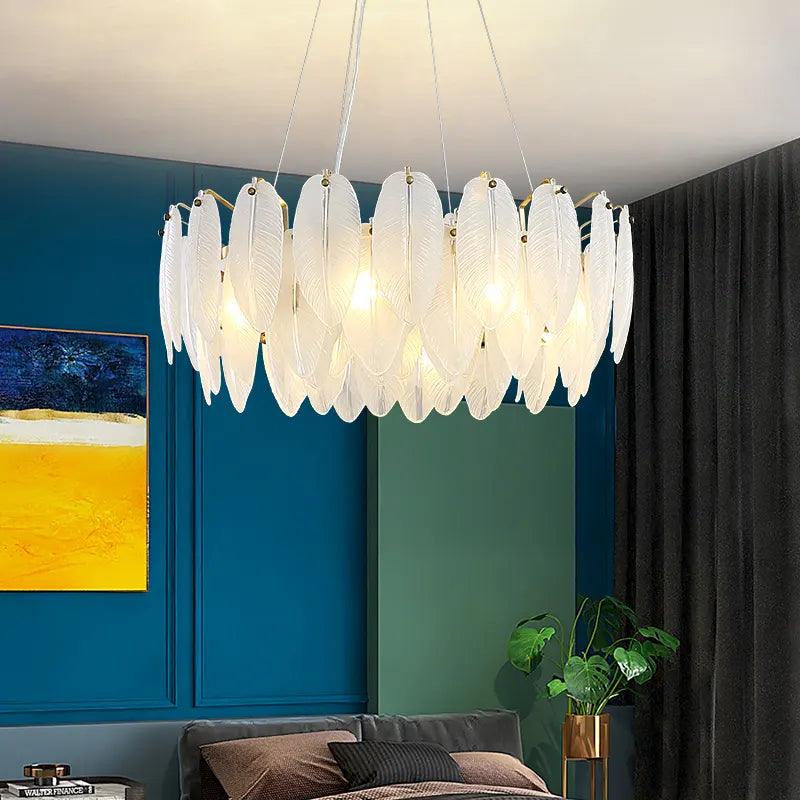 Kari Crystal Feather Texture Gold Chandelier - Reflect Lighting