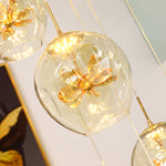 Cognac Eucalyptus Flower Crystal Staircase Chandelier - Reflect Lighting