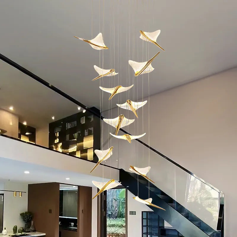 Celestara Golden Bird Staircase Chandelier
