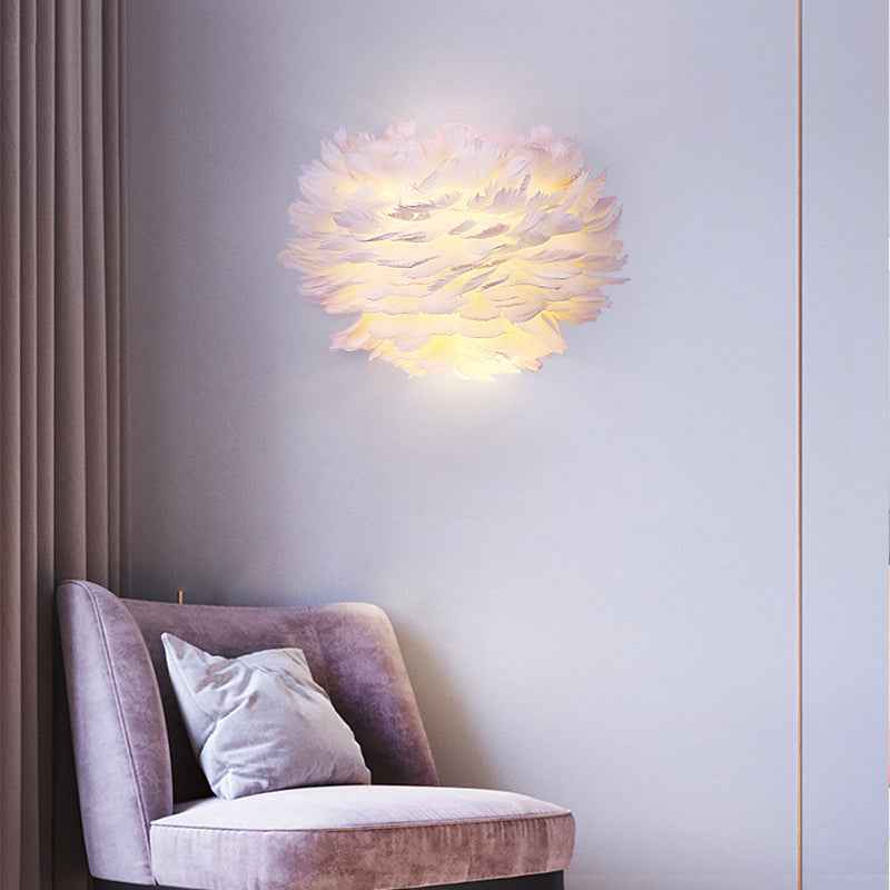 Ivory Feather Round Wall Lamp