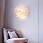 Ivory Feather Round Wall Lamp