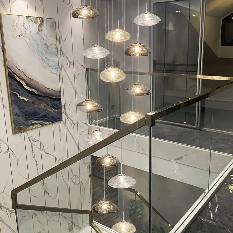 Chasse Lowther Staircase Chandelier- Smokey Grey, Cognac & Transparent - Reflect Lighting