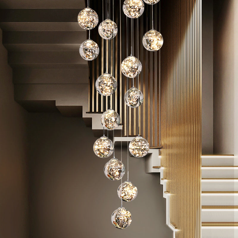 Balle Be Crystal Ball Staircase Chandelier- Smokey Grey/Cognac - Reflect Lighting