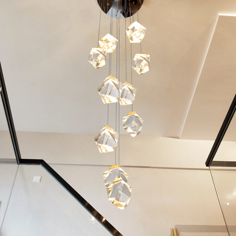 Pear Diamond Gold Staircase Chandelier Lamp - Reflect Lighting