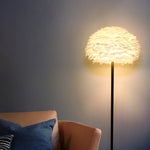 Ivory Feather Round Floor Lamp- Black/White/Chrome - Reflect Lighting