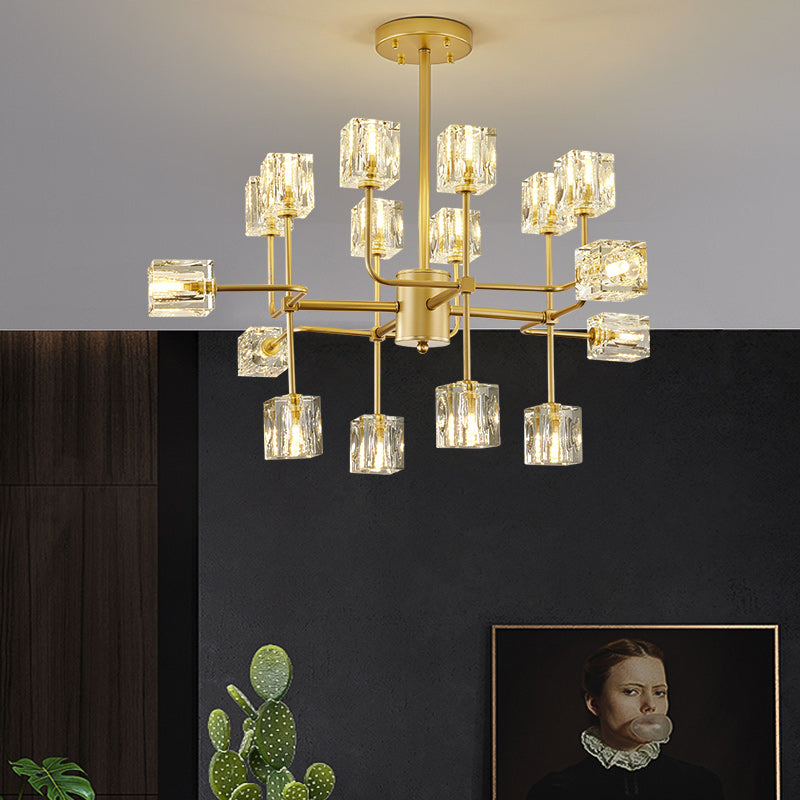 Golden Ice Cube Crystal Chandelier - Reflect Lighting