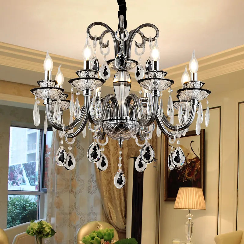 Bratton Black Crystal Candle Style Chandelier/Wall Lamp - Reflect Lighting