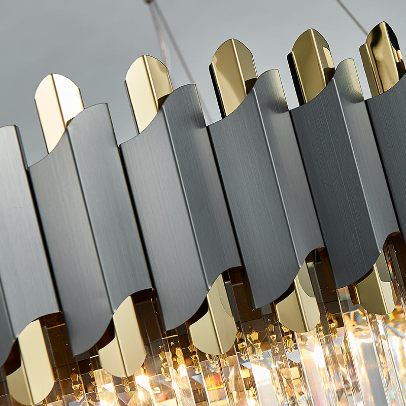 Gray & Gold Crystal Chandeliers-Round/Rectangle - Reflect Lighting