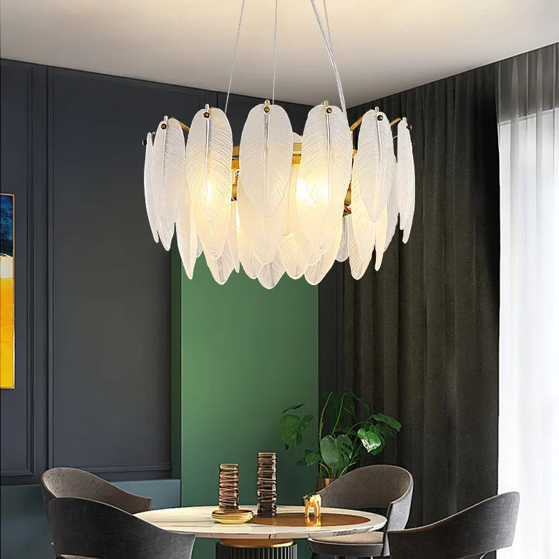 Kari Crystal Feather Texture Gold Chandelier - Reflect Lighting