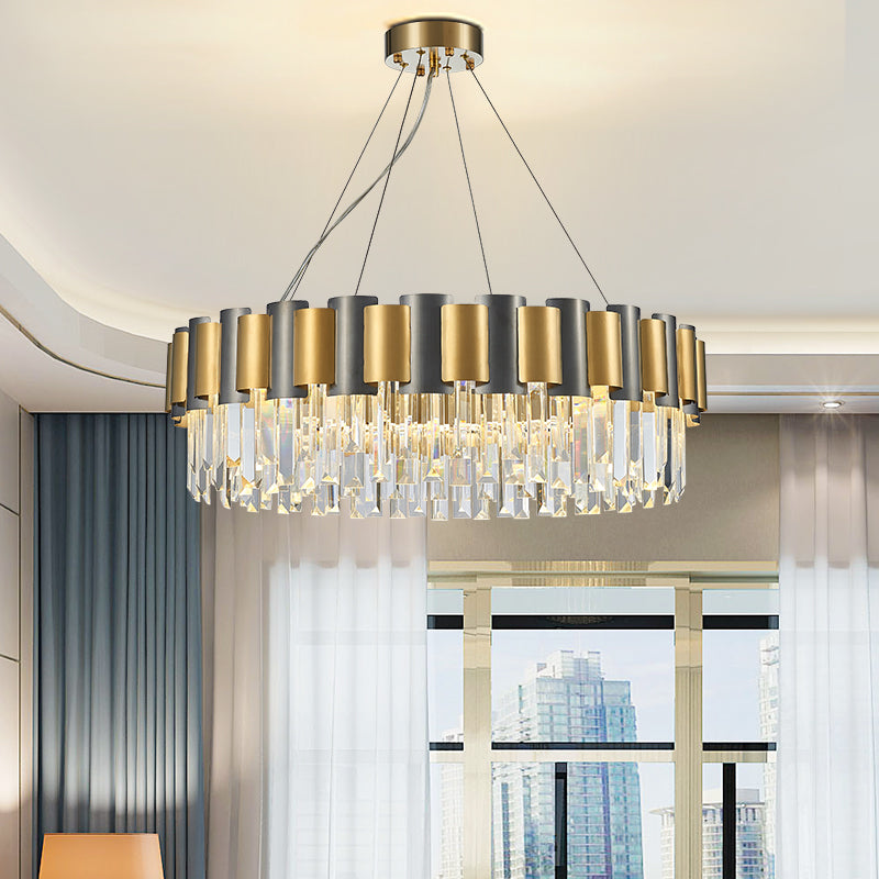 LurLine Gold & Grey Crystal Chandelier-Round/Rectangle - Reflect Lighting