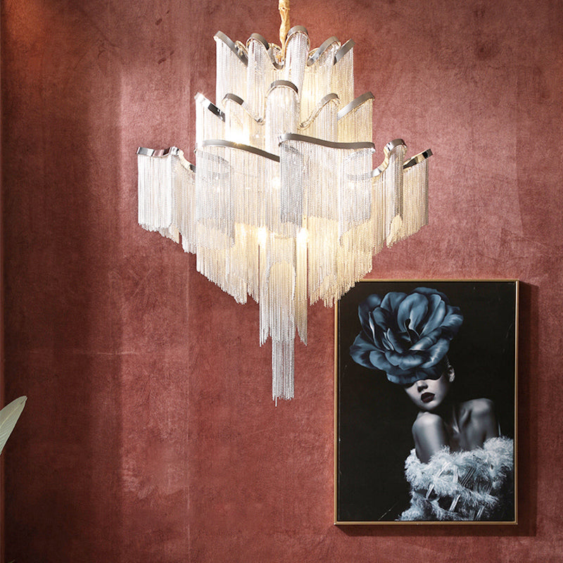 Iron Large Long Metal Chandelier-Gold/Chrome - Reflect Lighting