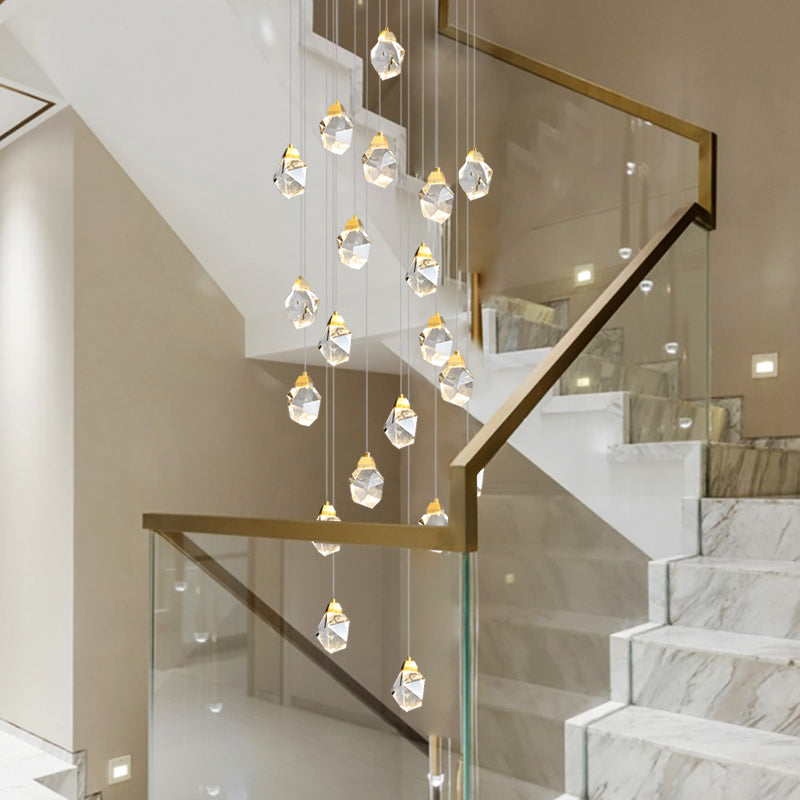 Pear Diamond Gold Staircase Chandelier Lamp - Reflect Lighting