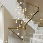 Pear Diamond Gold Staircase Chandelier Lamp - Reflect Lighting