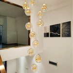 Cognac Eucalyptus Flower Crystal Staircase Chandelier - Reflect Lighting