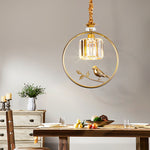 Round Crystal Thrush (Bird) Pendant Light-Gold/Black - Reflect Lighting