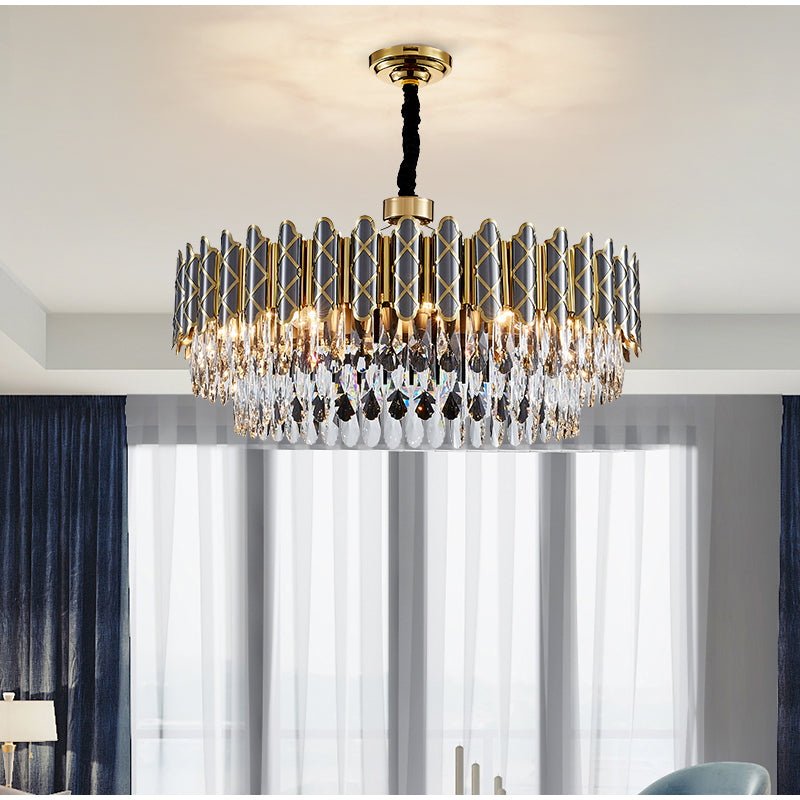 Demi Gold Crystal Chandelier-Round/Rectangle - Reflect Lighting
