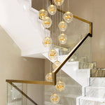 Cognac Eucalyptus Flower Crystal Staircase Chandelier - Reflect Lighting