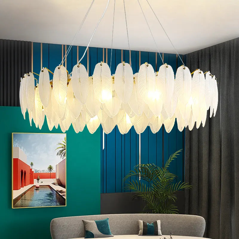 Kari Crystal Feather Texture Gold Chandelier - Reflect Lighting