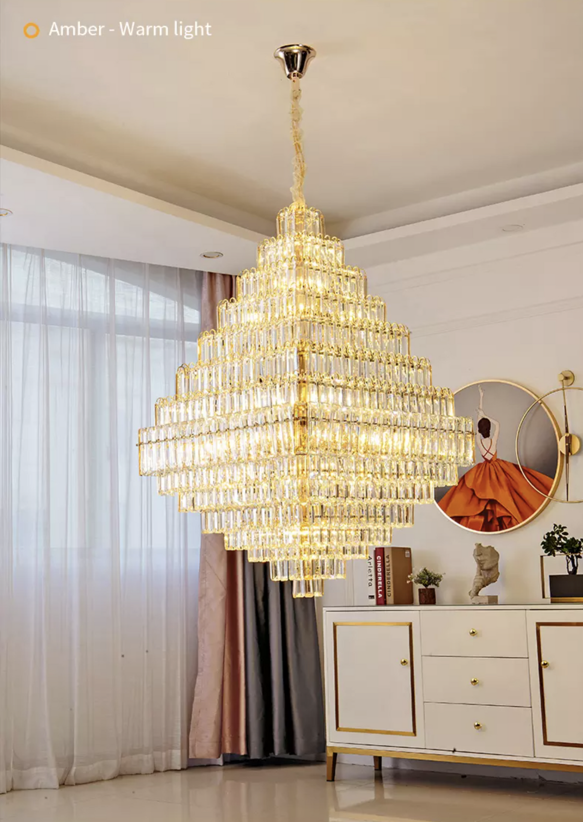 Kacey Odwyer Gold Crystal Chandelier- Smokey Grey / Cognac - Reflect Lighting