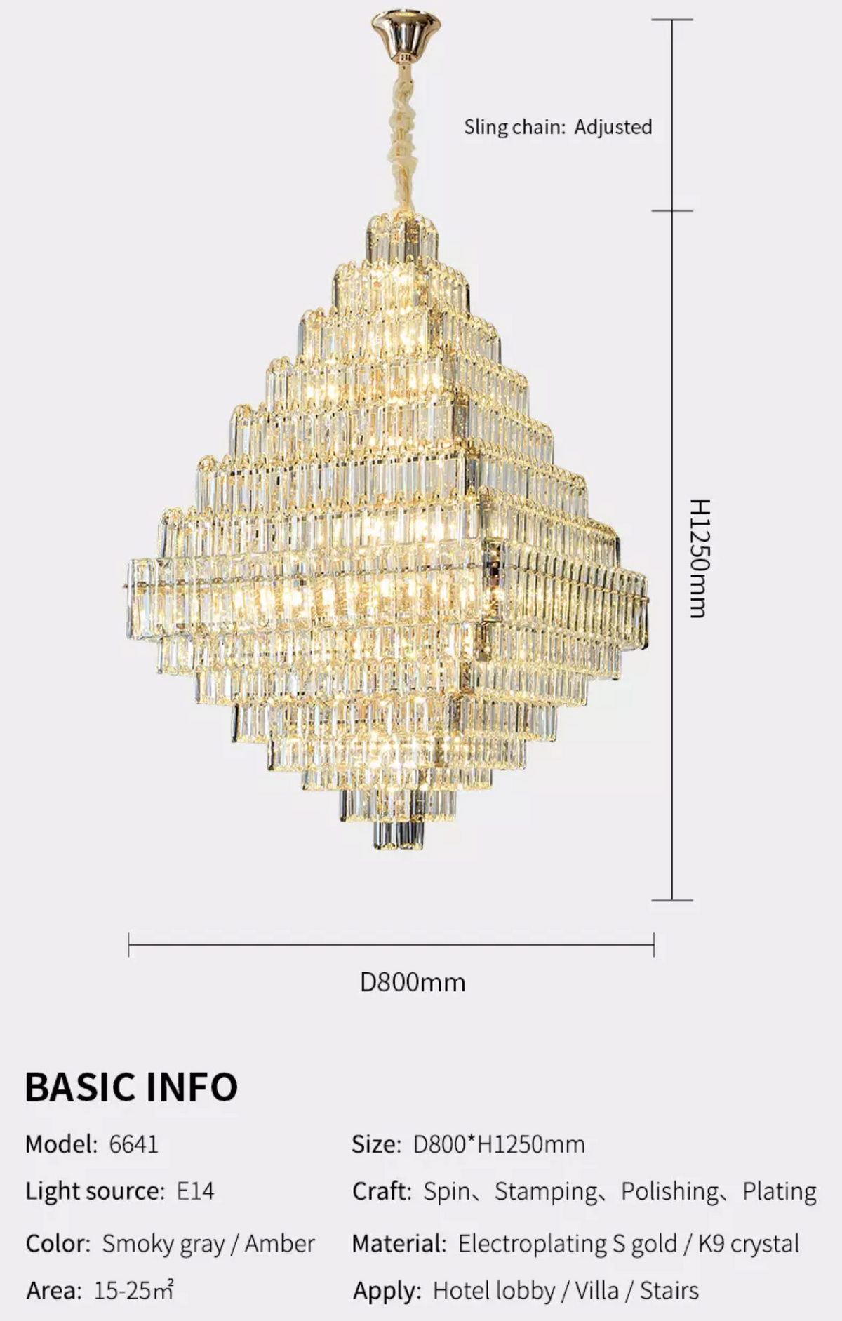 Kacey Odwyer Gold Crystal Chandelier- Smokey Grey / Cognac - Reflect Lighting