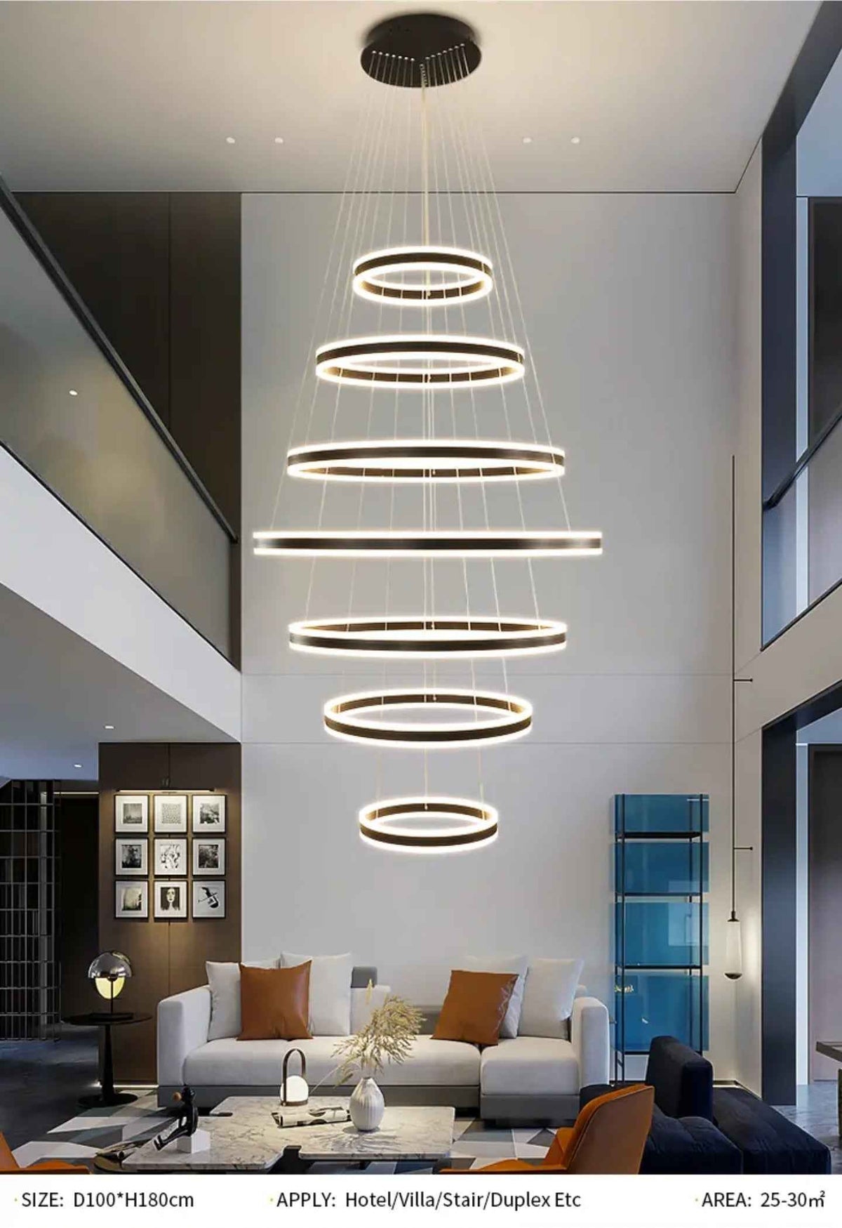 Kronleuchter Anupama 7 rings Gold/Black Chandelier