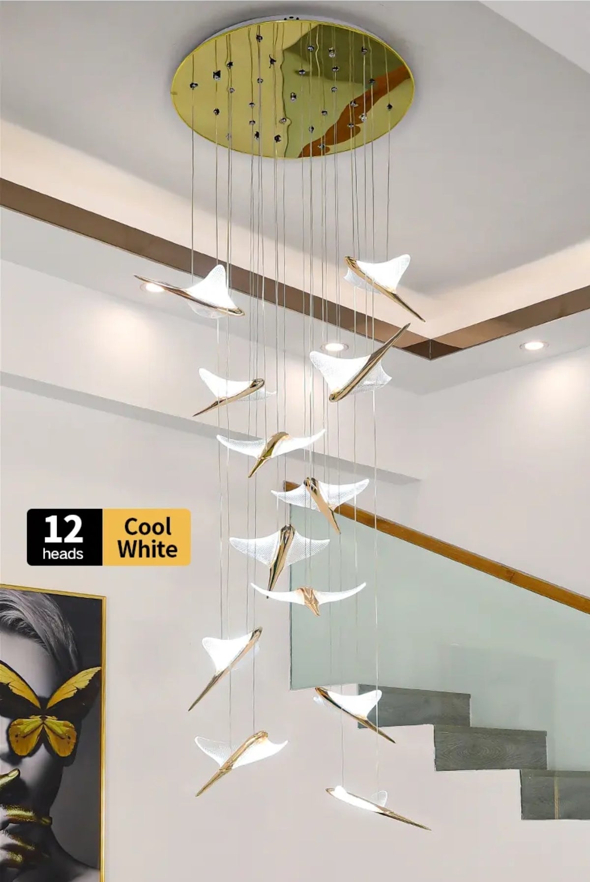 Celestara Golden Bird Staircase Chandelier