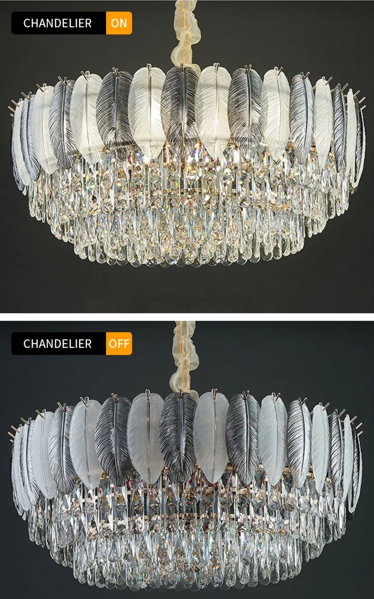 Radiara Feather Crystal Gold Chandelier
