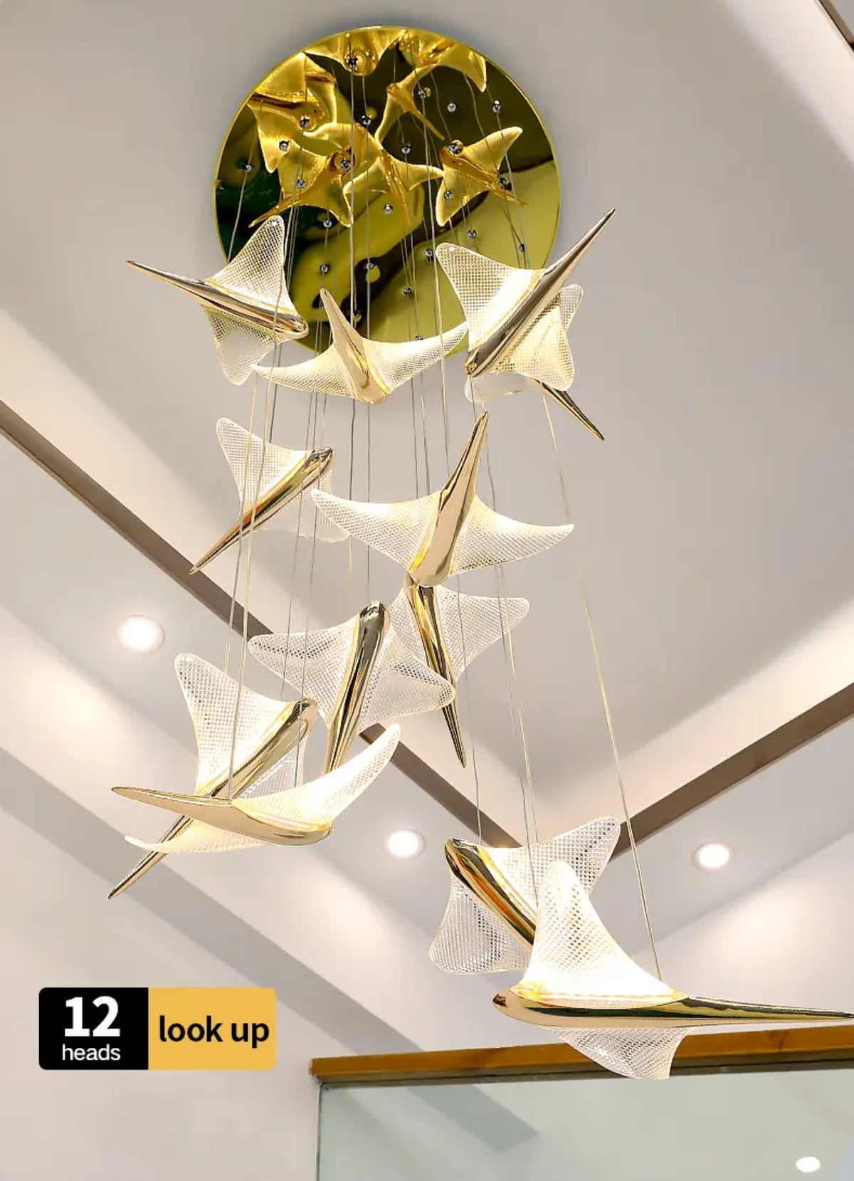 Celestara Golden Bird Staircase Chandelier