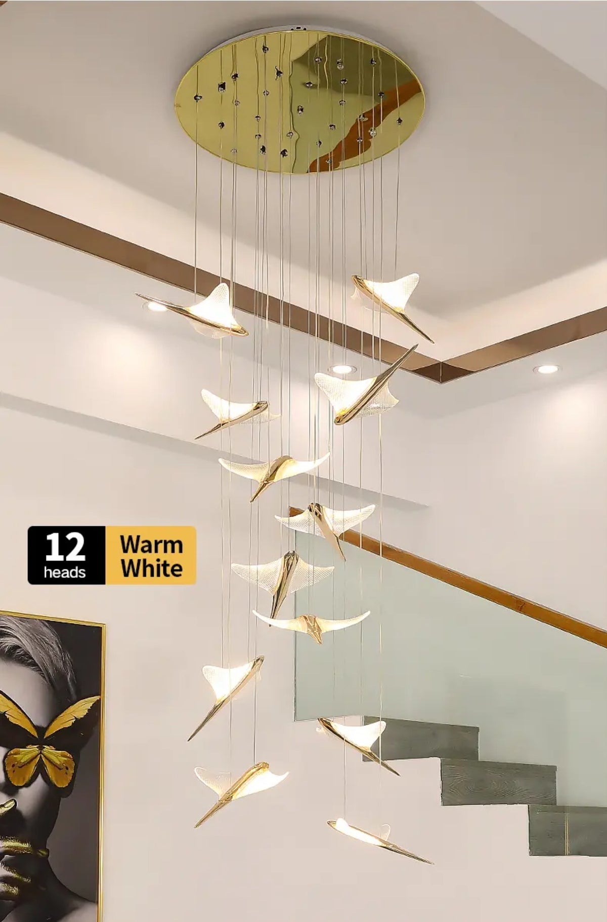 Celestara Golden Bird Staircase Chandelier