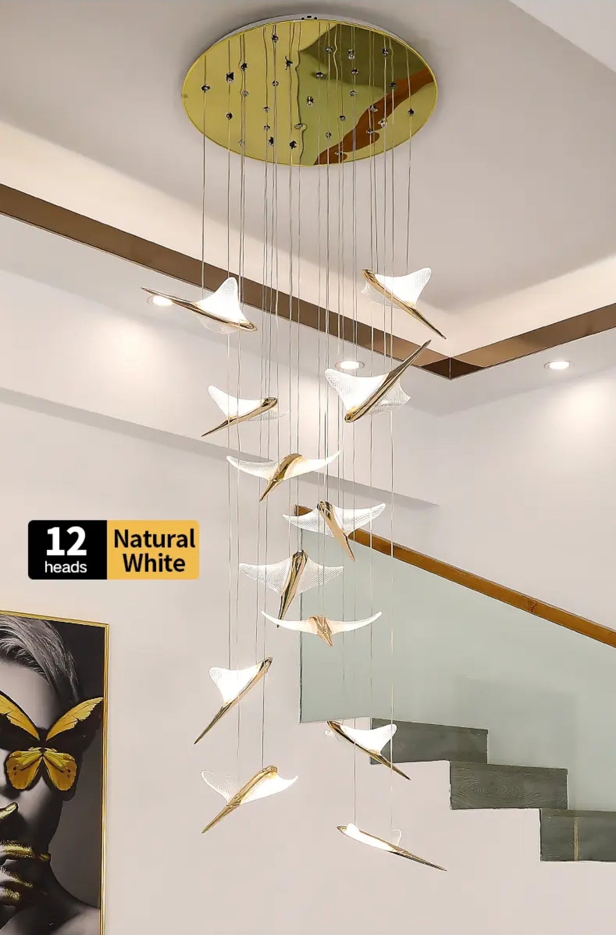Celestara Golden Bird Staircase Chandelier