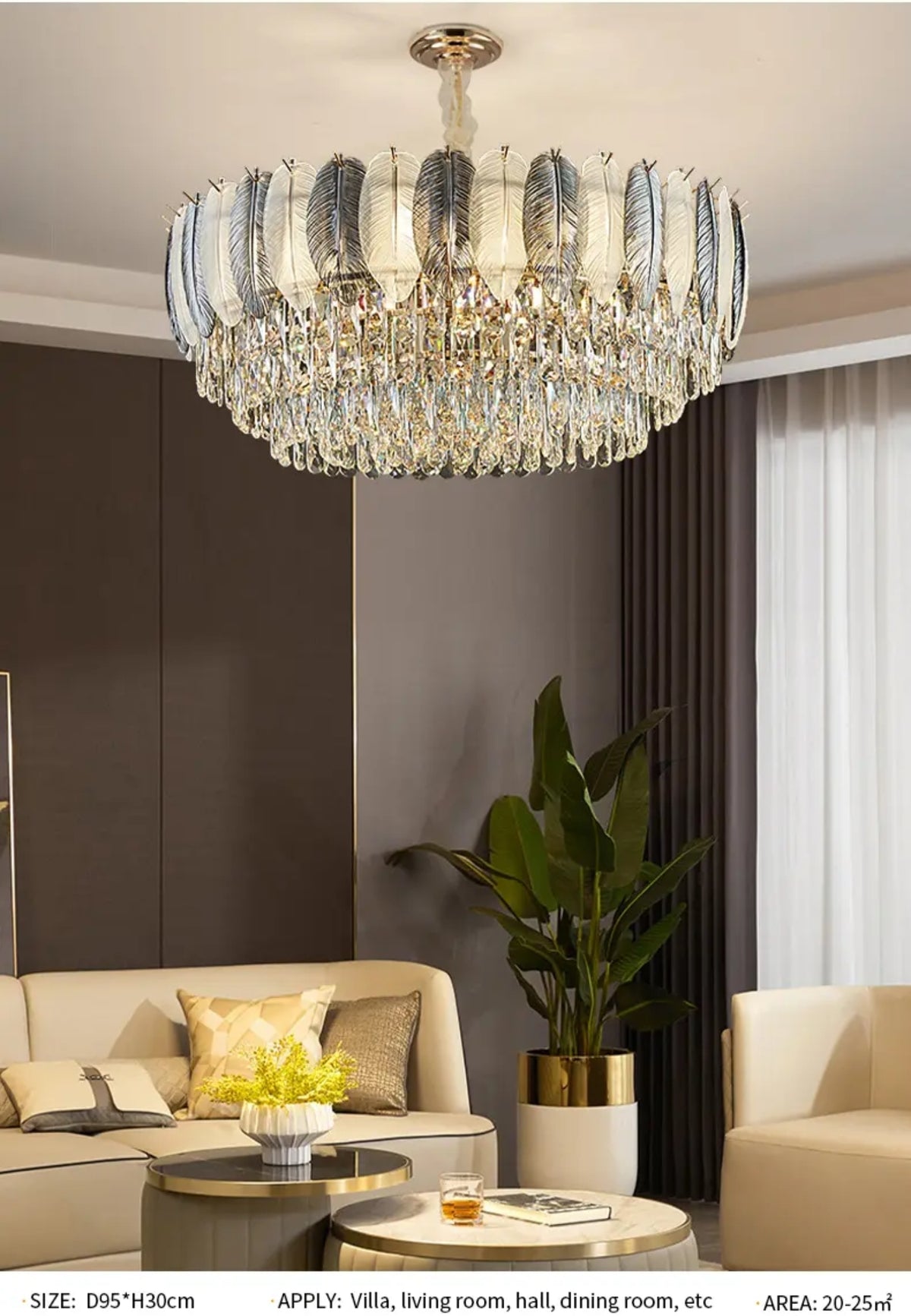 Radiara Feather Crystal Gold Chandelier