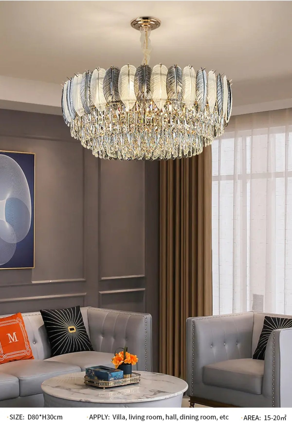 Radiara Feather Crystal Gold Chandelier