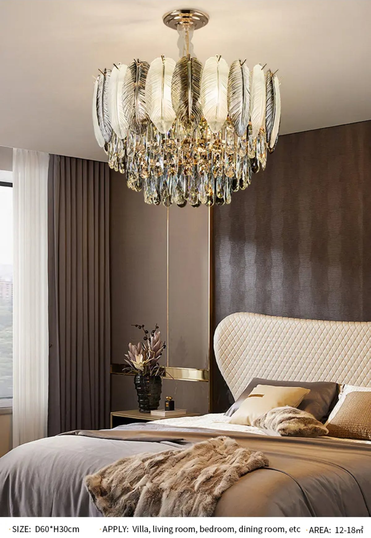 Radiara Feather Crystal Gold Chandelier