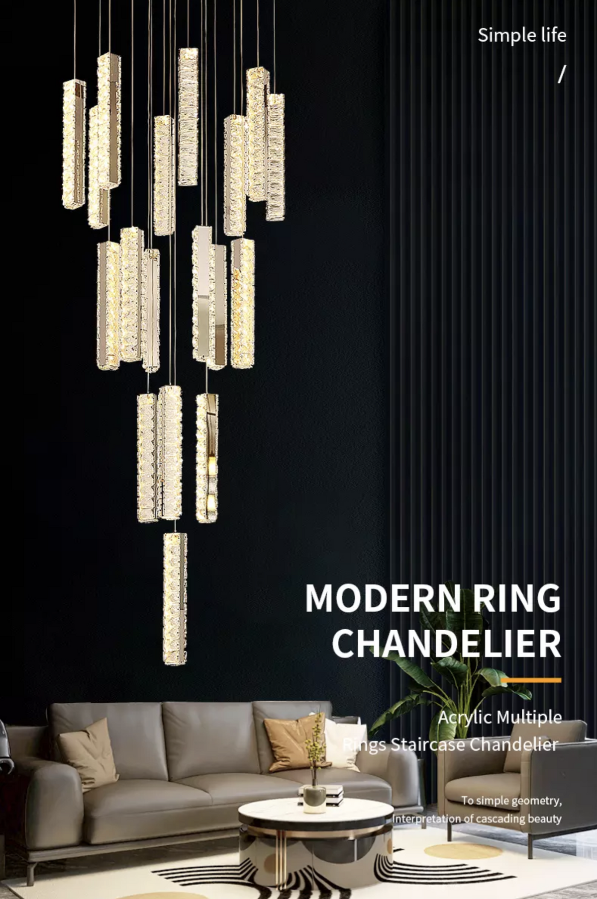 Thierry Vanesa Chrome Crystal Staircase LED Chandelier- 3 Patterns - Reflect Lighting