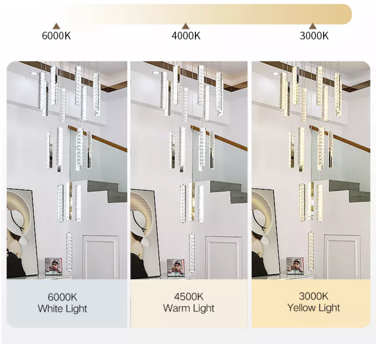 Thierry Vanesa Chrome Crystal Staircase LED Chandelier- 3 Patterns - Reflect Lighting