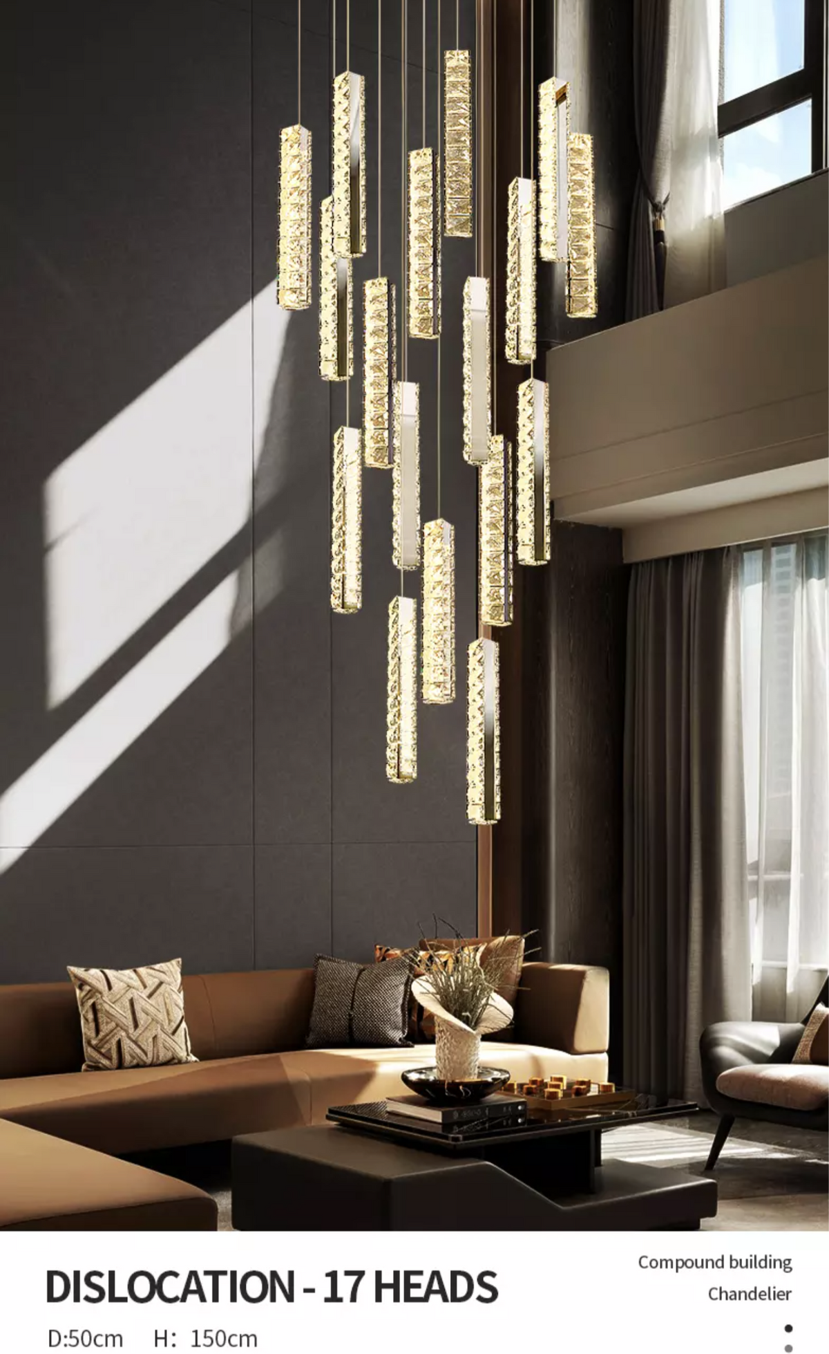 Thierry Vanesa Chrome Crystal Staircase LED Chandelier- 3 Patterns - Reflect Lighting