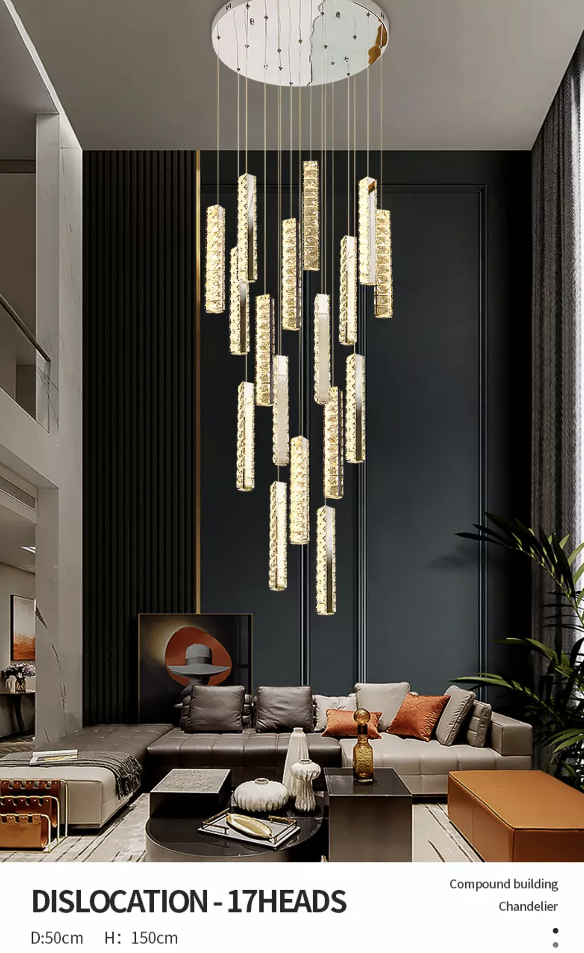 Thierry Vanesa Chrome Crystal Staircase LED Chandelier- 3 Patterns - Reflect Lighting