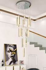 Thierry Vanesa Chrome Crystal Staircase LED Chandelier- 3 Patterns - Reflect Lighting