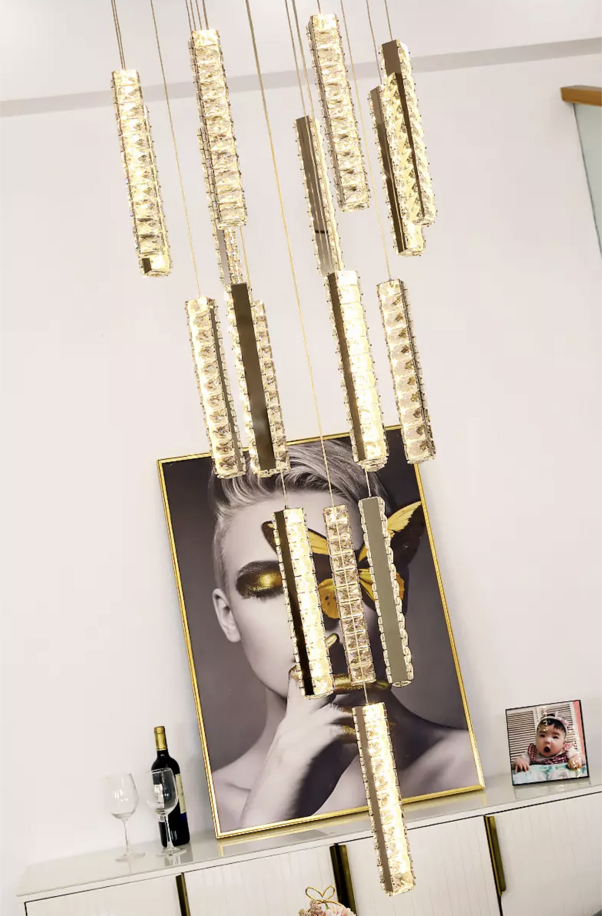 Thierry Vanesa Chrome Crystal Staircase LED Chandelier- 3 Patterns - Reflect Lighting