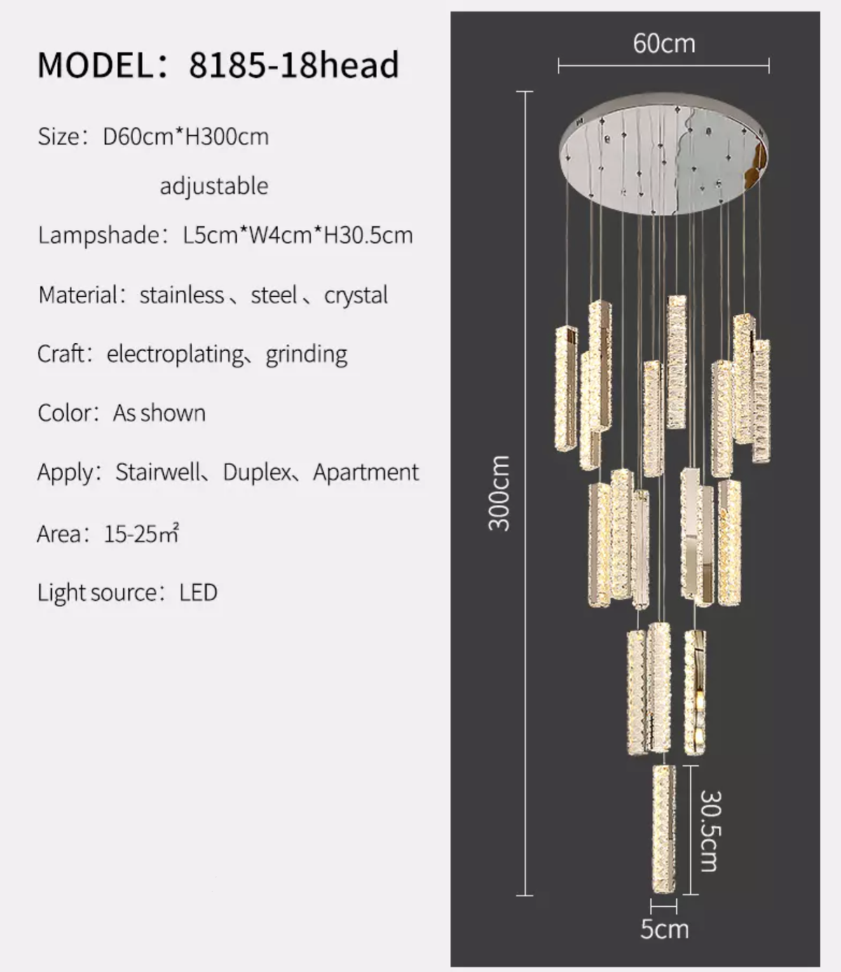 Thierry Vanesa Chrome Crystal Staircase LED Chandelier- 3 Patterns - Reflect Lighting