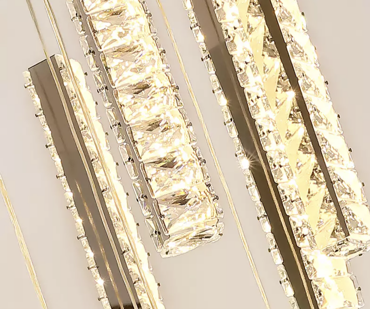 Thierry Vanesa Chrome Crystal Staircase LED Chandelier- 3 Patterns - Reflect Lighting