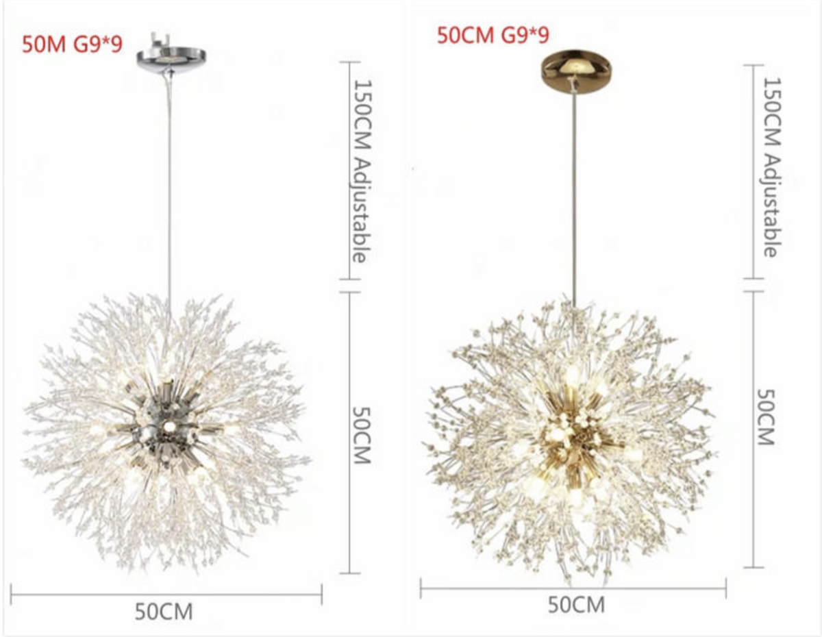 Snowflake Round/Rectangle Dandelion Branch Chandelier- Gold/Chrome/ Rose Gold - Reflect Lighting