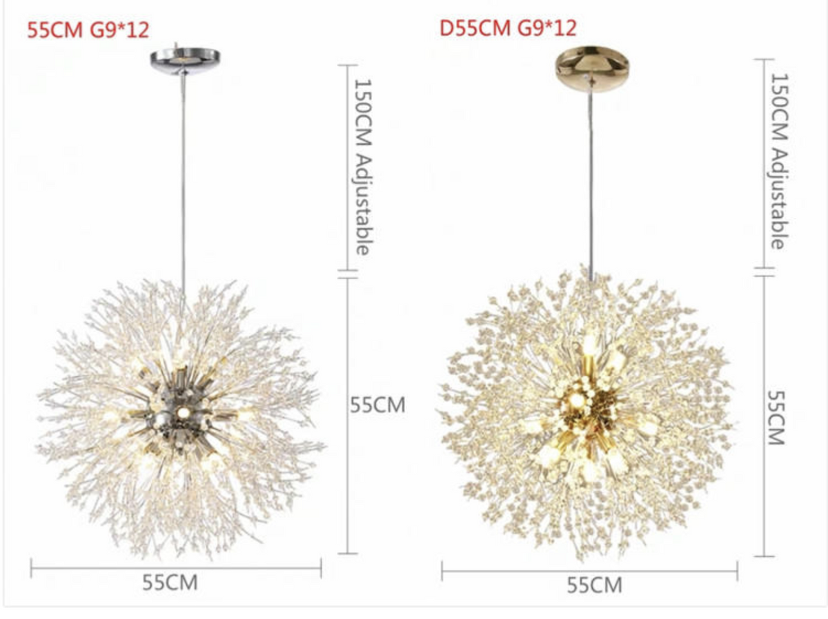 Snowflake Round/Rectangle Dandelion Branch Chandelier- Gold/Chrome/ Rose Gold - Reflect Lighting