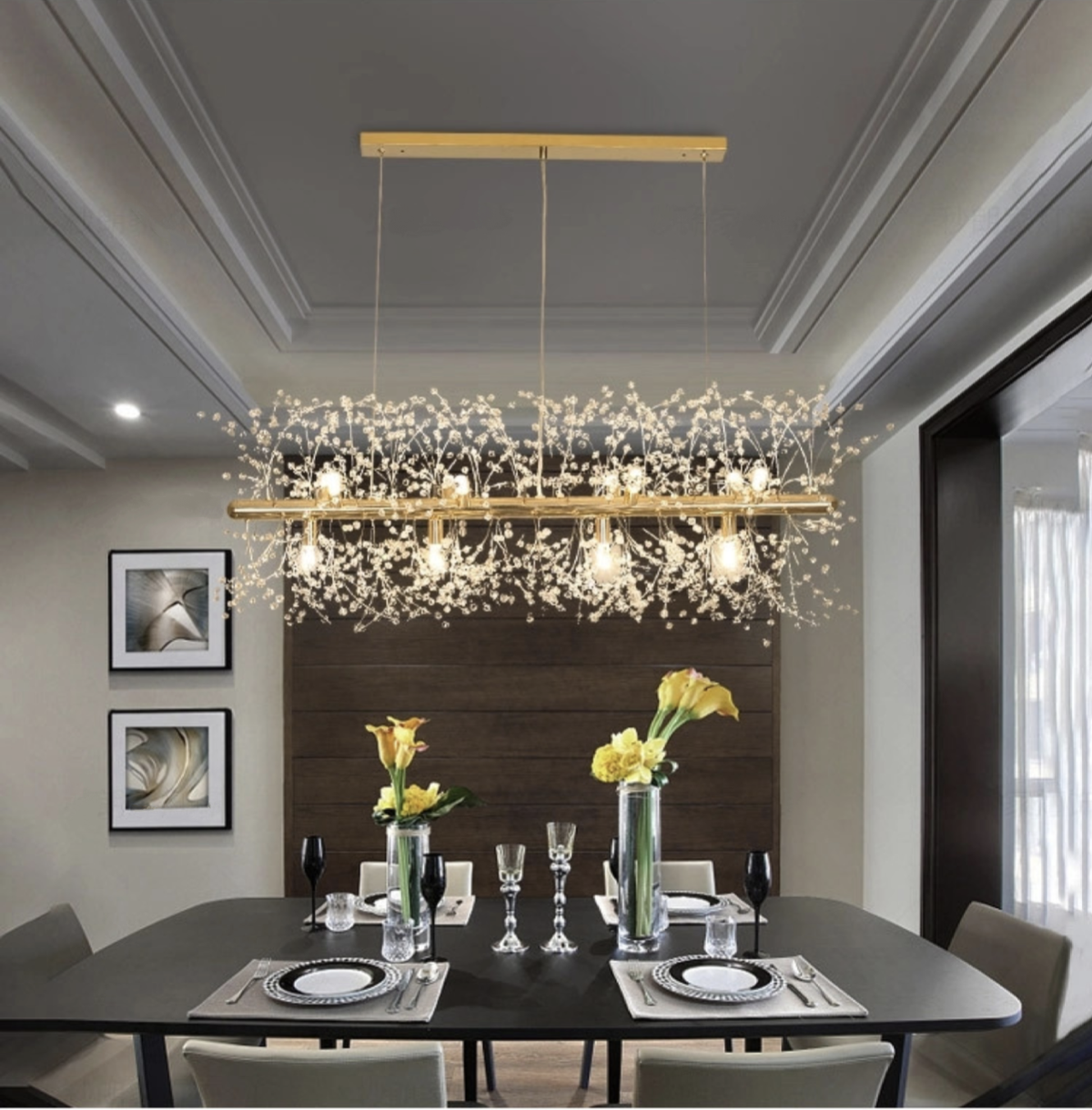 Snowflake Round/Rectangle Dandelion Branch Chandelier- Gold/Chrome/ Rose Gold - Reflect Lighting