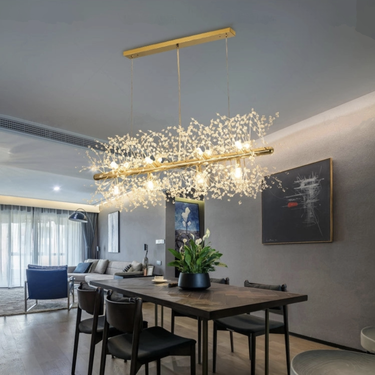 Snowflake Round/Rectangle Dandelion Branch Chandelier- Gold/Chrome/ Rose Gold - Reflect Lighting